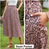 imageEXLURA Womens High Waist Polka Dot Pleated Skirt Midi Swing Skirt with Pockets PinkLeopard
