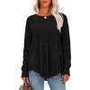 imageEXLURA Waffle Knit Long Sleeve Shirts for Womens Crewneck Loose Babydoll Tunic Tops Maternity Tops Fall Fashion 2025 ClothesBlack
