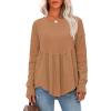 imageEXLURA Waffle Knit Long Sleeve Shirts for Womens Crewneck Loose Babydoll Tunic Tops Maternity Tops Fall Fashion 2025 ClothesKhaki