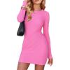 imageEXLURA Women Fall Long Sleeve Crewneck Mini Dress Casual Stretchy Textured Office Wedding Cocktail Party Bodycon Dresses 2025Hot Pink