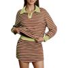 imageEXLURA Women Fall Two Piece Sets Airport Outfits 2025 Cotton Striped Sweatshirt Matching Skirt Skort Workout Travel TracksuitGreen Brown