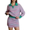 imageEXLURA Women Fall Two Piece Sets Airport Outfits 2025 Cotton Striped Sweatshirt Matching Skirt Skort Workout Travel TracksuitGreen Pink