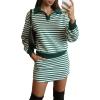 imageEXLURA Women Fall Two Piece Sets Airport Outfits 2025 Cotton Striped Sweatshirt Matching Skirt Skort Workout Travel TracksuitGreen White