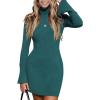 imageEXLURA Women Sweater Dress Fall Winter Bell Long Sleeve Mini Dresses Turtleneck Pullover Ribbed Knit Stretch Bodycon DressBlue Green