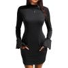 imageEXLURA Womens 2025 Fall Trendy Mock Neck Long Sleeve Bodycon Mini Dress Elegant Short Cocktail Party Formal DressesBlack