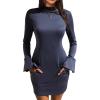 imageEXLURA Womens 2025 Fall Trendy Mock Neck Long Sleeve Bodycon Mini Dress Elegant Short Cocktail Party Formal DressesNavy Blue