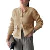 imageEXLURA Womens 2025 Knit Cardigan Sweaters Fall Winter Crewneck Open Front Button Jacket Fashion Outerwear Coats with PocketsDark Khaki