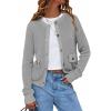 imageEXLURA Womens 2025 Knit Cardigan Sweaters Fall Winter Crewneck Open Front Button Jacket Fashion Outerwear Coats with PocketsGrey