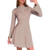 imageEXLURA Womens Fall Long Sleeve Mock Neck Mini Dress Textured ALine Elegant Wedding Guest Party Cocktail Short Dresses 2025Beige