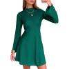 imageEXLURA Womens Fall Long Sleeve Mock Neck Mini Dress Textured ALine Elegant Wedding Guest Party Cocktail Short Dresses 2025Green
