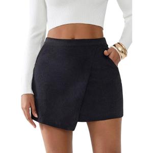imageEXLURA Womens Corduroy Pencil Skirt High Waisted Elastic Basic Casual Mini Skirts with Pockets 2025 Fall Trendy OutfitsBlack