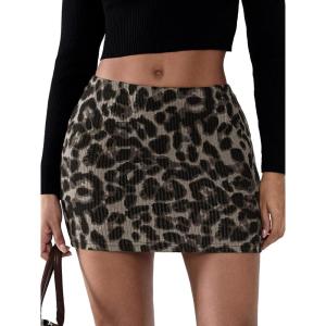 imageEXLURA Womens Leopard Print Mini Skirt High Waist Sexy Cheetah Skirts Trendy Pencil Bodycon Short Skirts Concert Outfit 2025Black Leopard