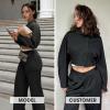imageEXLURA Womens Fall 2 Piece Outfits Long Sleeve Zip Up Crop Jackets Long Wide Leg Pant Suits Airport Travel Matching Sets 2025Black