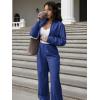imageEXLURA Womens Fall 2 Piece Outfits Long Sleeve Zip Up Crop Jackets Long Wide Leg Pant Suits Airport Travel Matching Sets 2025Dark Blue