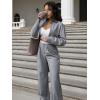 imageEXLURA Womens Fall 2 Piece Outfits Long Sleeve Zip Up Crop Jackets Long Wide Leg Pant Suits Airport Travel Matching Sets 2025Grey