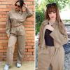 imageEXLURA Womens Fall 2 Piece Outfits Long Sleeve Zip Up Crop Jackets Long Wide Leg Pant Suits Airport Travel Matching Sets 2025Khaki