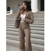 imageEXLURA Womens Fall 2 Piece Outfits Long Sleeve Zip Up Crop Jackets Long Wide Leg Pant Suits Airport Travel Matching Sets 2025Khaki