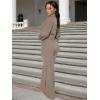imageEXLURA Womens Fall 2 Piece Outfits Long Sleeve Zip Up Crop Jackets Long Wide Leg Pant Suits Airport Travel Matching Sets 2025Khaki