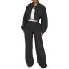 imageEXLURA Womens Fall 2 Piece Outfits Long Sleeve Zip Up Crop Jackets Long Wide Leg Pant Suits Airport Travel Matching Sets 2025Black