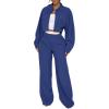 imageEXLURA Womens Fall 2 Piece Outfits Long Sleeve Zip Up Crop Jackets Long Wide Leg Pant Suits Airport Travel Matching Sets 2025Dark Blue