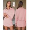 imageEXLURA Women 2 Piece Outfits Fall Airport Polo Sweatshirt Skirt Set Skort Workout Sweatsuits Matching Travel Lounge Sets 2025Pink