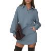 imageEXLURA Women 2 Piece Outfits Fall Airport Polo Sweatshirt Skirt Set Skort Workout Sweatsuits Matching Travel Lounge Sets 2025Grey Blue