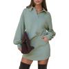 imageEXLURA Women 2 Piece Outfits Fall Airport Polo Sweatshirt Skirt Set Skort Workout Sweatsuits Matching Travel Lounge Sets 2025Grey Green