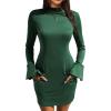 imageEXLURA Womens 2025 Fall Trendy Mock Neck Long Sleeve Bodycon Mini Dress Elegant Short Cocktail Party Formal DressesDeep Green