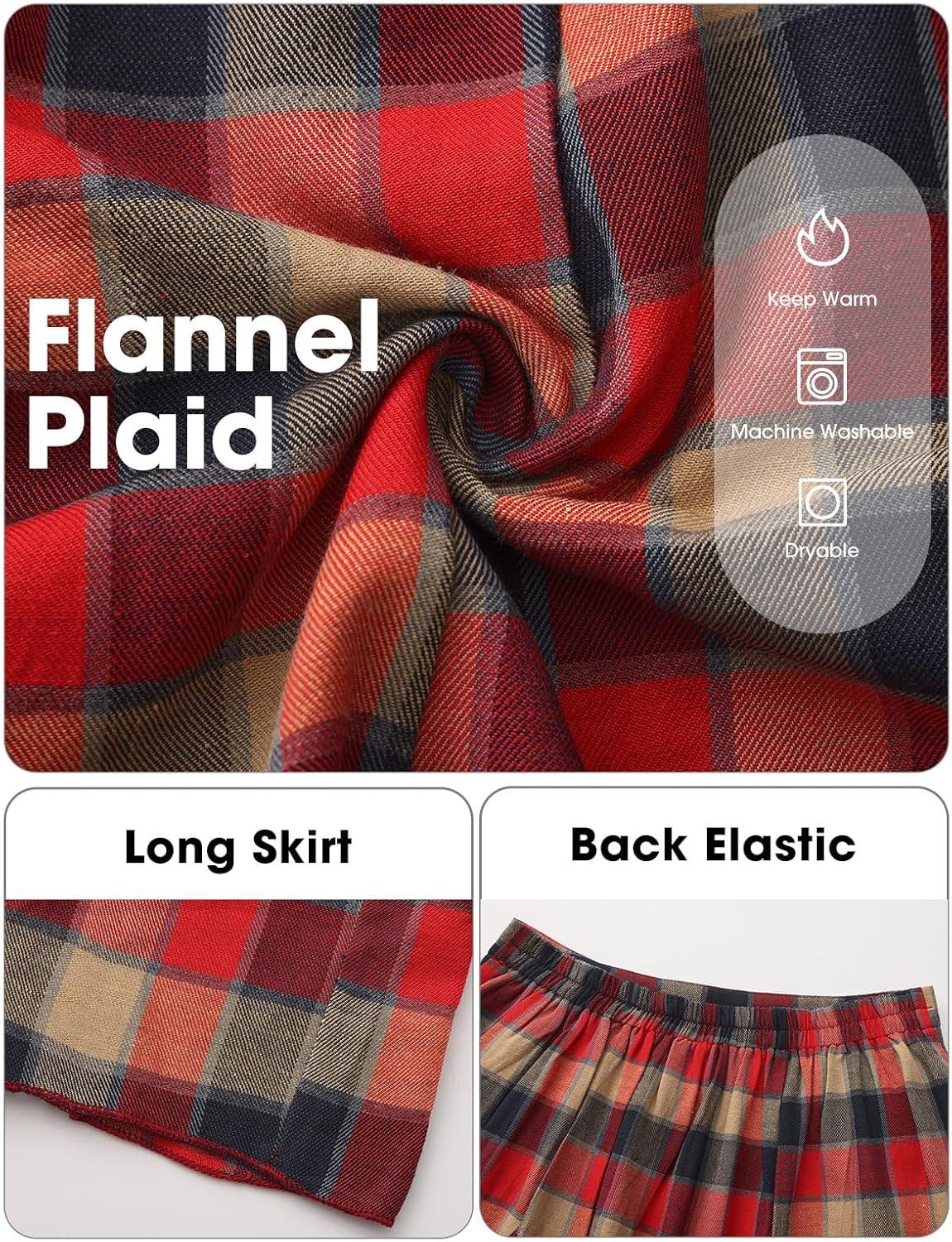 imageEXLURA Womens Flannel Plaid Long Skirts High Waist A Line Flared Pleated Maxi Skirt Dress Casual Vintage Office with PocketsBrown Red Plaid