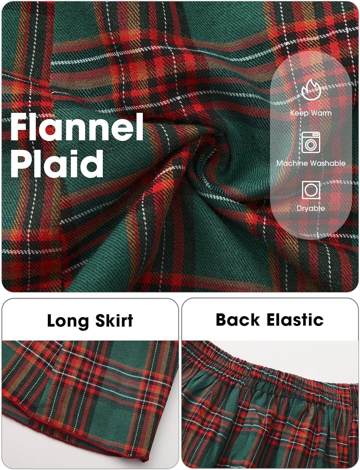 imageEXLURA Womens Flannel Plaid Long Skirts High Waist A Line Flared Pleated Maxi Skirt Dress Casual Vintage Office with PocketsGreen Red Plaid