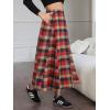 imageEXLURA Womens Flannel Plaid Long Skirts High Waist A Line Flared Pleated Maxi Skirt Dress Casual Vintage Office with PocketsBrown Red Plaid