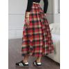 imageEXLURA Womens Flannel Plaid Long Skirts High Waist A Line Flared Pleated Maxi Skirt Dress Casual Vintage Office with PocketsBrown Red Plaid
