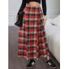 imageEXLURA Womens Flannel Plaid Long Skirts High Waist A Line Flared Pleated Maxi Skirt Dress Casual Vintage Office with PocketsBrown Red Plaid