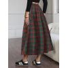 imageEXLURA Womens Flannel Plaid Long Skirts High Waist A Line Flared Pleated Maxi Skirt Dress Casual Vintage Office with PocketsGreen Red Plaid