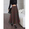 imageEXLURA Womens Flannel Plaid Long Skirts High Waist A Line Flared Pleated Maxi Skirt Dress Casual Vintage Office with PocketsGreen Red Plaid