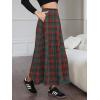 imageEXLURA Womens Flannel Plaid Long Skirts High Waist A Line Flared Pleated Maxi Skirt Dress Casual Vintage Office with PocketsGreen Red Plaid