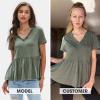 imageEXLURA Womens Summer Crop Babydoll Peplum Tops Cute V Neck Short Sleeve Business Casual Trendy T Shirts Beach Vacation 2025Army Green
