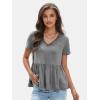 imageEXLURA Womens Summer Crop Babydoll Peplum Tops Cute V Neck Short Sleeve Business Casual Trendy T Shirts Beach Vacation 2025Grey
