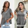 imageEXLURA Womens Summer Crop Babydoll Peplum Tops Cute V Neck Short Sleeve Business Casual Trendy T Shirts Beach Vacation 2025Grey