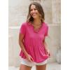 imageEXLURA Womens Summer Crop Babydoll Peplum Tops Cute V Neck Short Sleeve Business Casual Trendy T Shirts Beach Vacation 2025Hot Pink