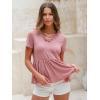 imageEXLURA Womens Summer Crop Babydoll Peplum Tops Cute V Neck Short Sleeve Business Casual Trendy T Shirts Beach Vacation 2025Pink