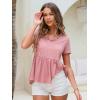 imageEXLURA Womens Summer Crop Babydoll Peplum Tops Cute V Neck Short Sleeve Business Casual Trendy T Shirts Beach Vacation 2025Pink