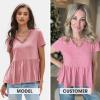 imageEXLURA Womens Summer Crop Babydoll Peplum Tops Cute V Neck Short Sleeve Business Casual Trendy T Shirts Beach Vacation 2025Pink