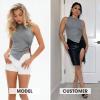 imageEXLURA Womens Summer Sleeveless High Neck Tank Tops Sexy Twist Knot Asymmetrical Hem Shirts Going Out Top 2025Grey