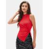 imageEXLURA Womens Summer Sleeveless High Neck Tank Tops Sexy Twist Knot Asymmetrical Hem Shirts Going Out Top 2025Red
