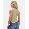 imageEXLURA Womens Summer Sleeveless High Neck Tank Tops Sexy Twist Knot Asymmetrical Hem Shirts Going Out Top 2025Sage Green