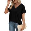 imageEXLURA Womens Summer Tops V Neck Outfits Clothes Short Dolman Sleeve Blouses 2025 Fashion ShirtsBlack