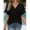 imageEXLURA Womens Summer Tops V Neck Outfits Clothes Short Dolman Sleeve Blouses 2025 Fashion ShirtsBlack