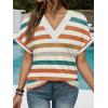 imageEXLURA Womens Summer Tops V Neck Outfits Clothes Short Dolman Sleeve Blouses 2025 Fashion ShirtsOrange Striped
