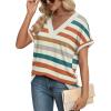 imageEXLURA Womens Summer Tops V Neck Outfits Clothes Short Dolman Sleeve Blouses 2025 Fashion ShirtsOrange Striped